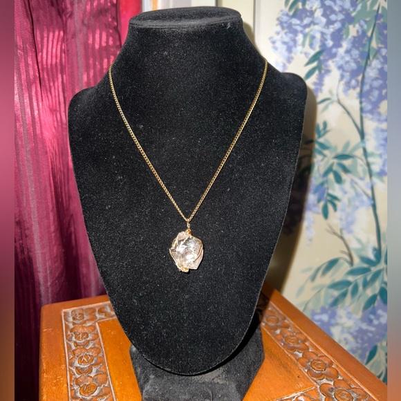 Raw Herkimer Diamond Pendant – Wild Rope Wrap on Aged Gold Chain—Venusian charm